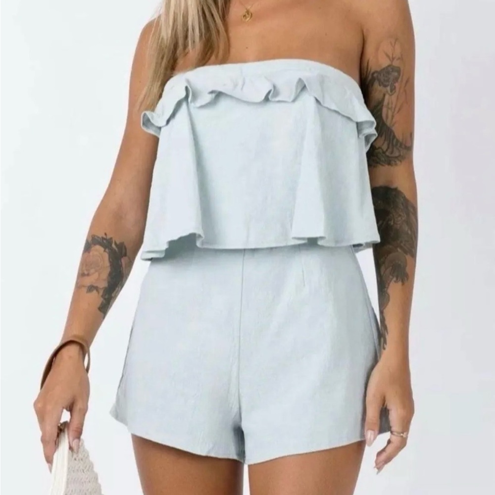 Mint blue princess polly santeria playsuit sage strapless romper summer